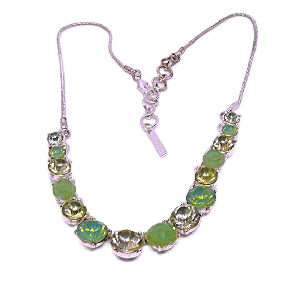Nine West Vintage Necklace With Green & Clear Stones Adjustable Silver Chain - Picture 1 of 4